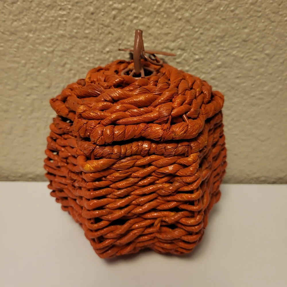 Set of Three Lidded Wicker Pumpkins